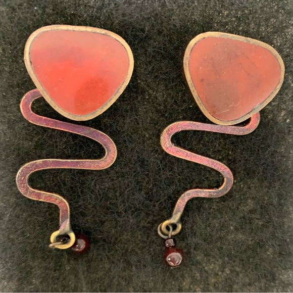 Handmade Artisan Jewelry Set Earrings Pendant Stone Metal Statement 80s 90s Y2K - Picture 2 of 12